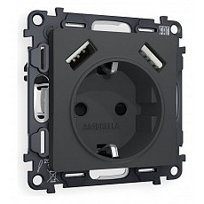 Розетка с заземлением и со шторкой и 2хusb type a, без рамки ambrella volt quant ma909010